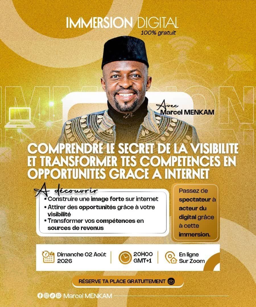 Masterclass Immersion Digital avec Coach Marcel Menkam — dimanche 02 août 2026 à 20h GMT+1 sur Zoom